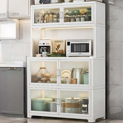 White Metal Kitchen China Cabinet — Black