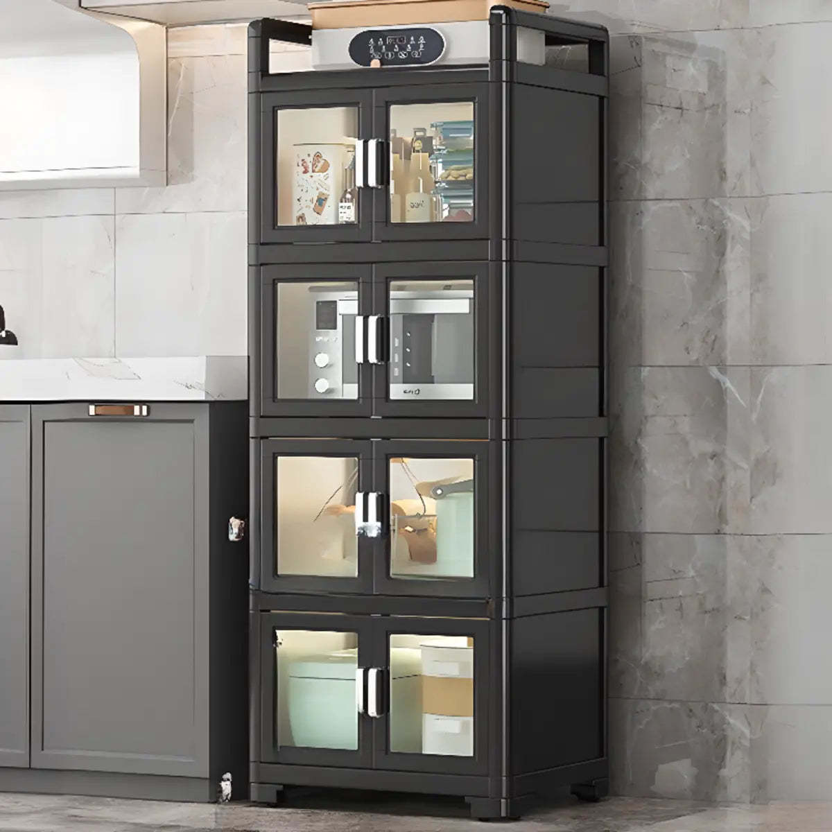 White Metal Kitchen China Cabinet — White