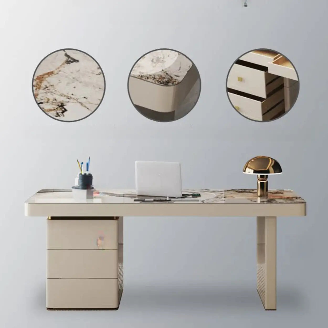 White Rectangular Stone Writing Desk