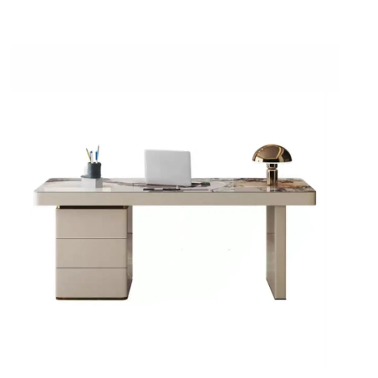 White Rectangular Stone Writing Desk — Without Drawers / Table Only