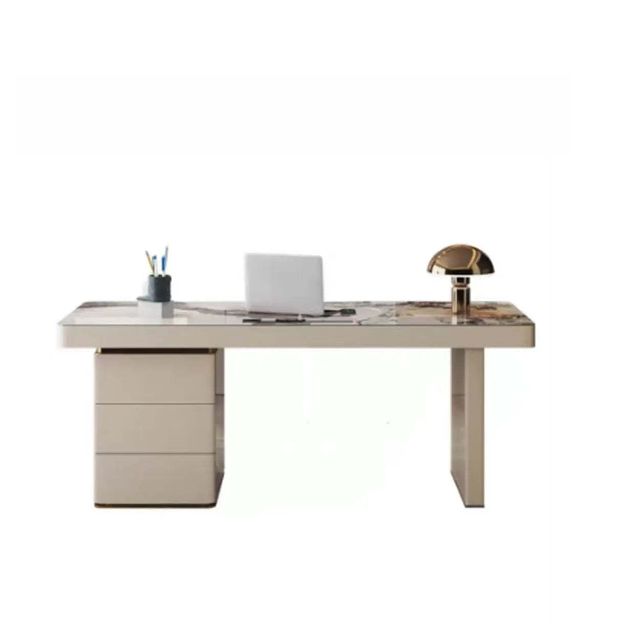 White Rectangular Stone Writing Desk — Without Drawers / Table Only