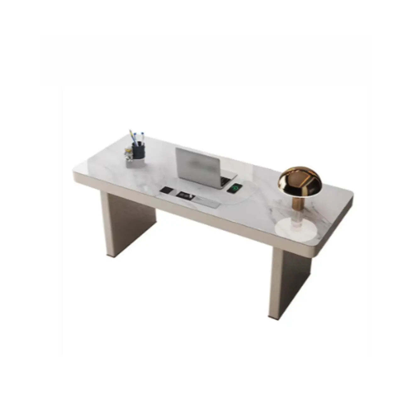 White Rectangular Stone Writing Desk — Without Drawers / Table Only