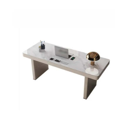 White Rectangular Stone Writing Desk — Without Drawers / Table Only