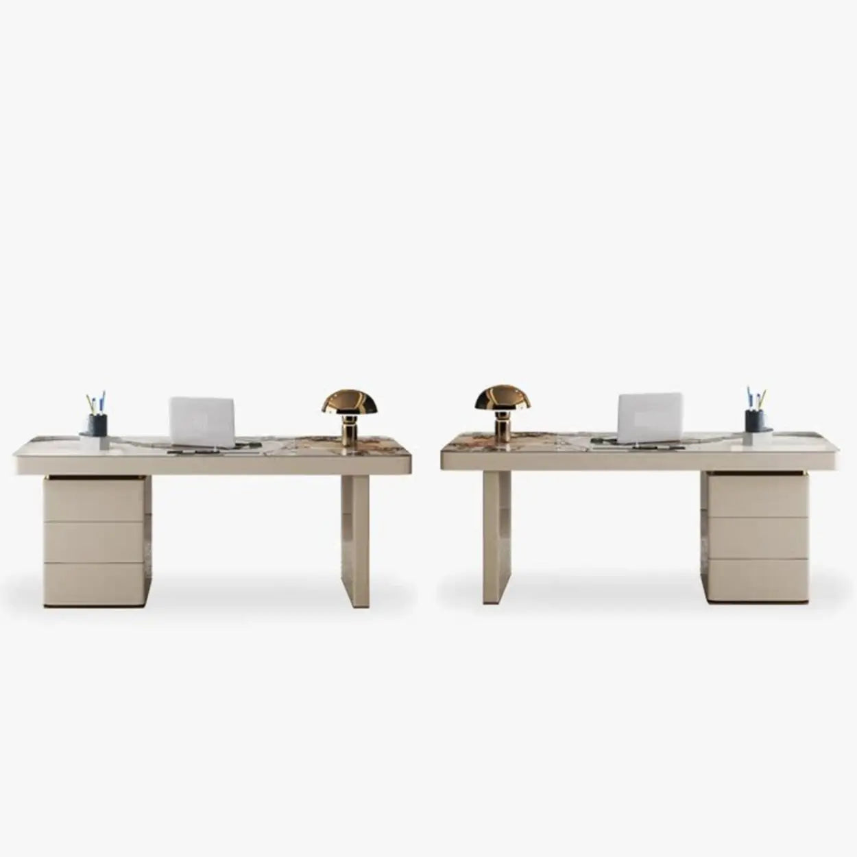White Rectangular Stone Writing Desk — Without Drawers / Table Only