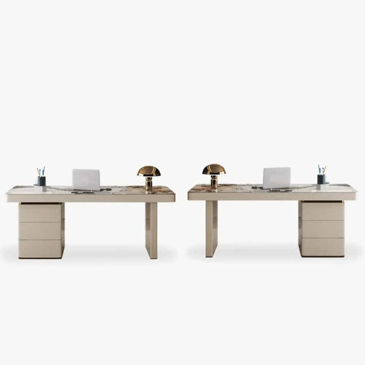 White Rectangular Stone Writing Desk — Without Drawers / Table Only