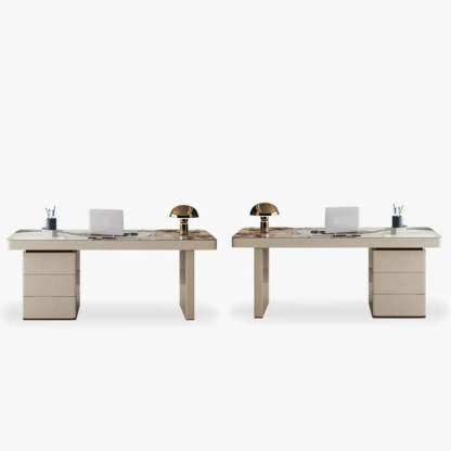 White Rectangular Stone Writing Desk — Without Drawers / Table Only