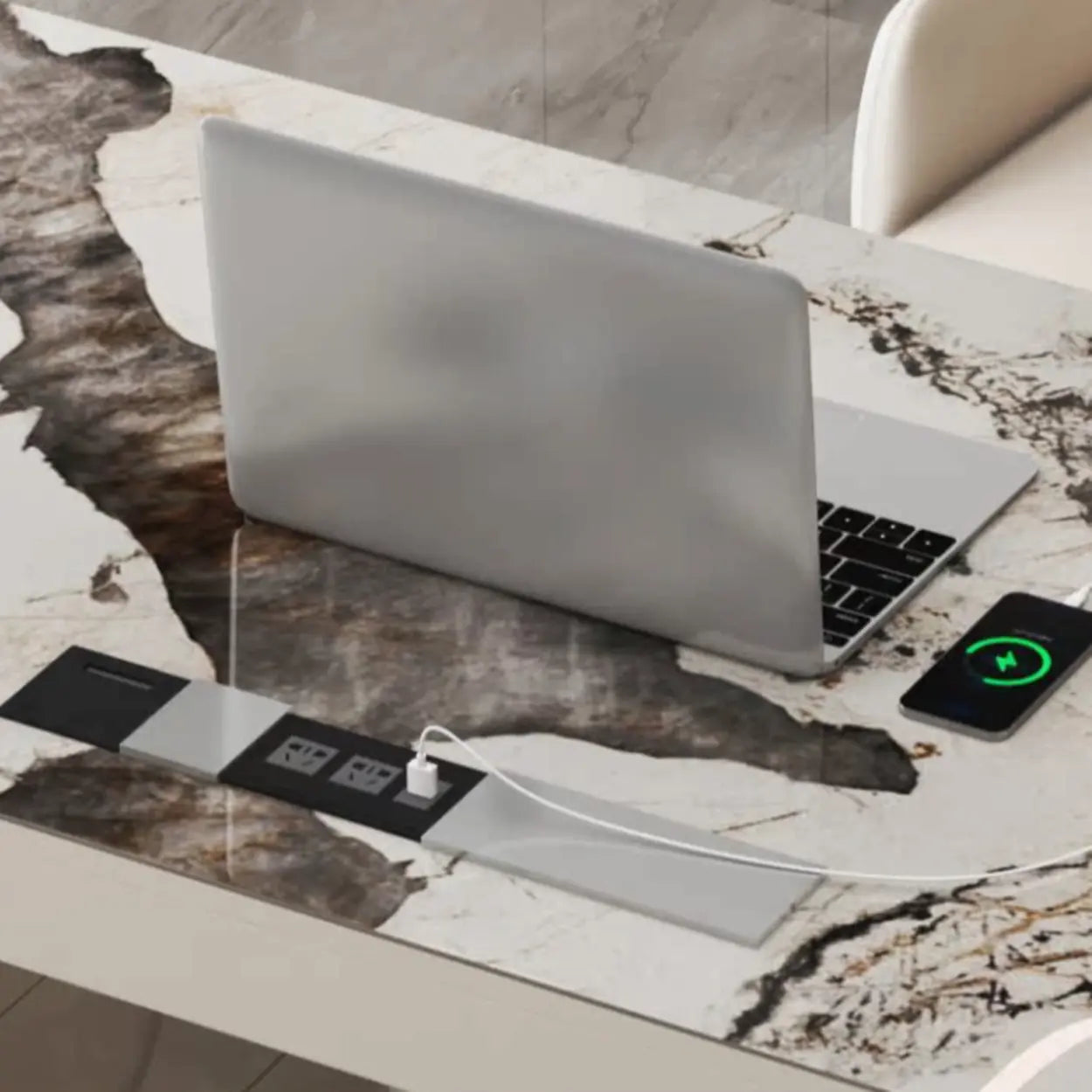 White Rectangular Stone Writing Desk