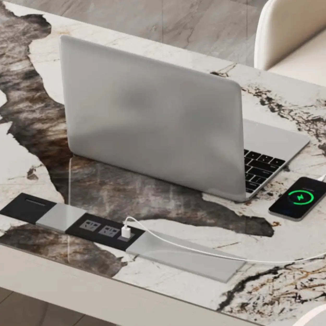 White Rectangular Stone Writing Desk