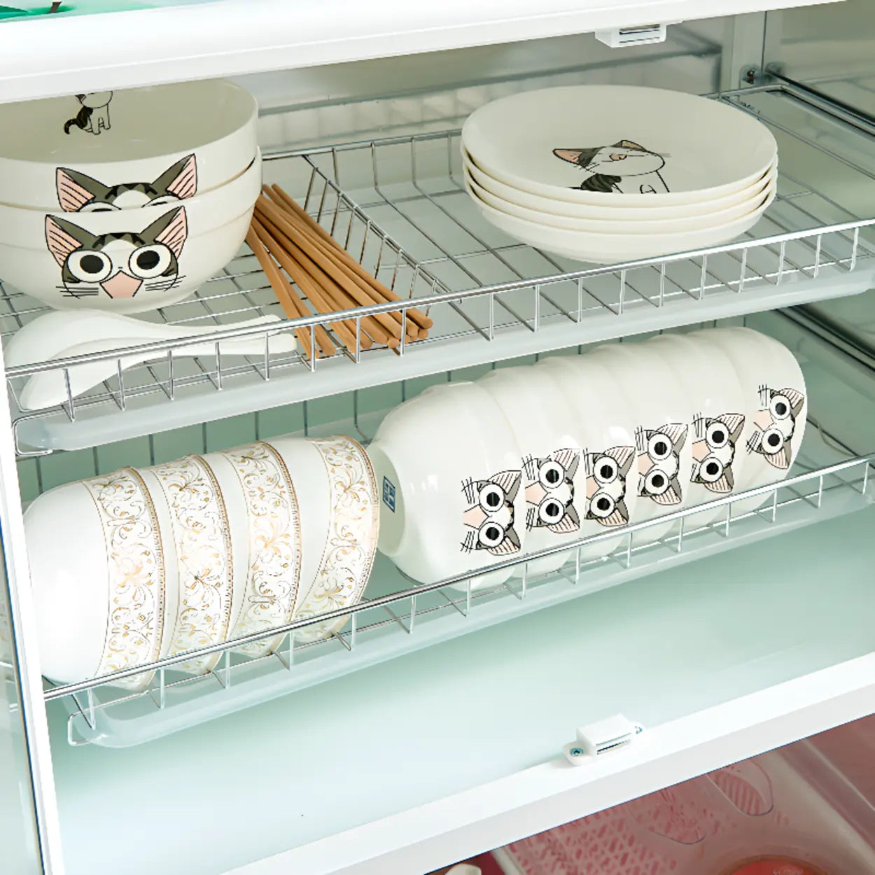 White Steel Rectangular Kitchen China Cabinet