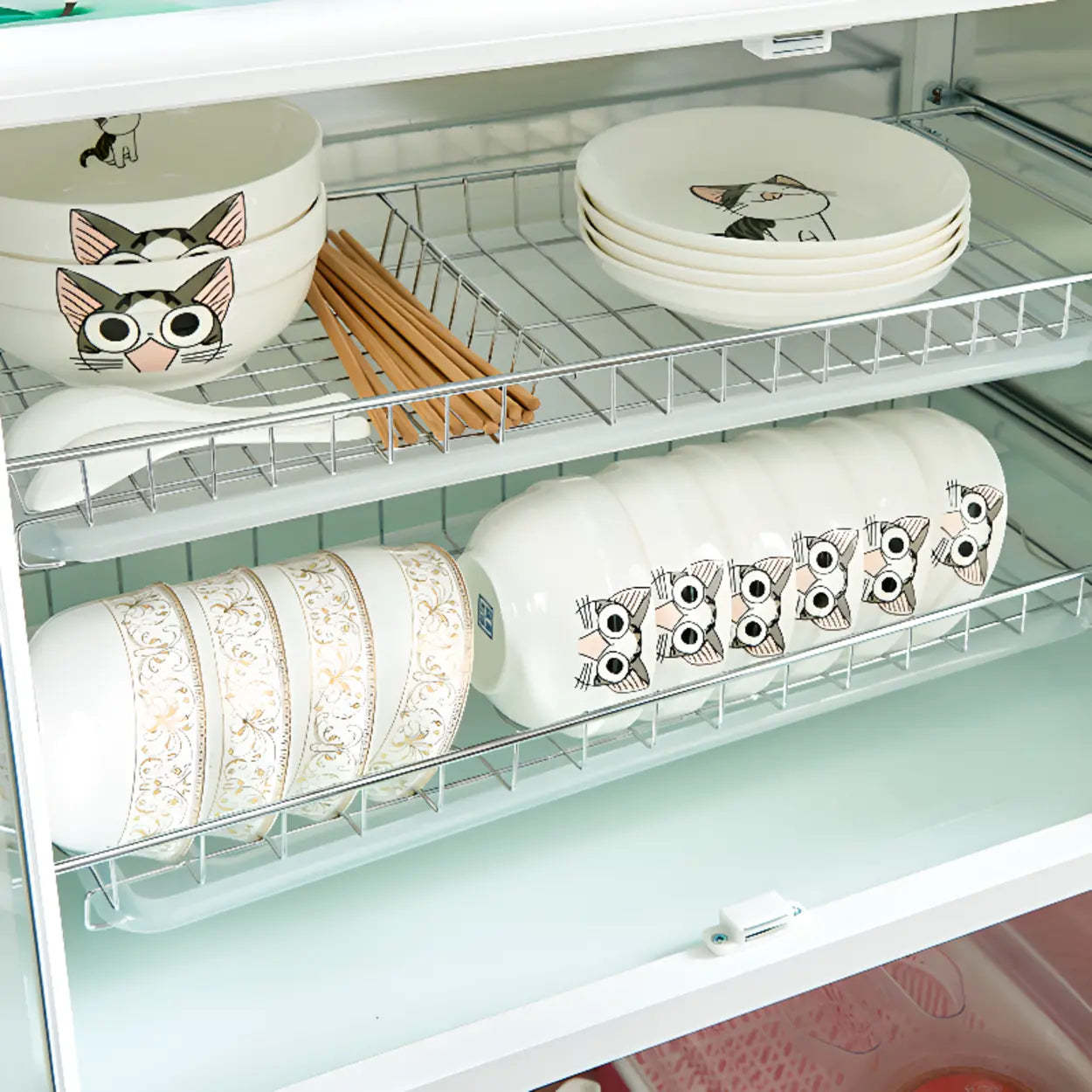 White Steel Rectangular Kitchen China Cabinet