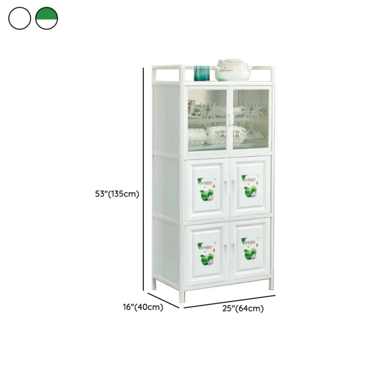 White Steel Rectangular Kitchen China Cabinet