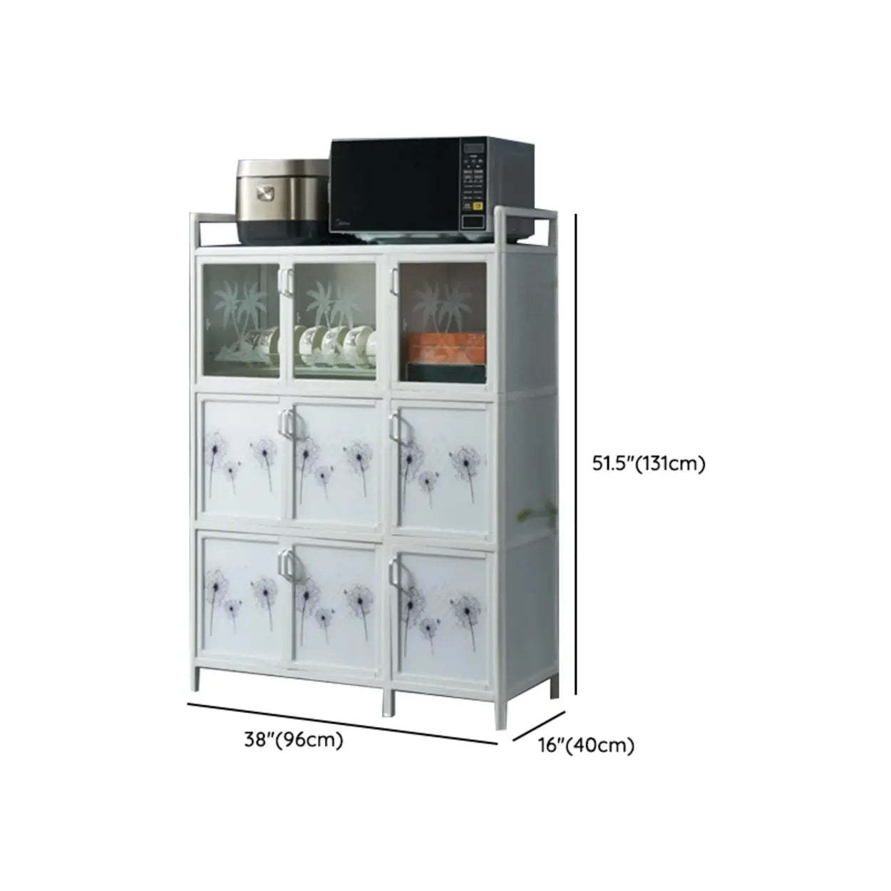 White Steel Rectangular Kitchen China Cabinet