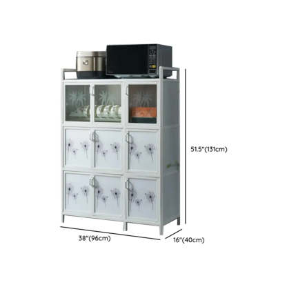 White Steel Rectangular Kitchen China Cabinet