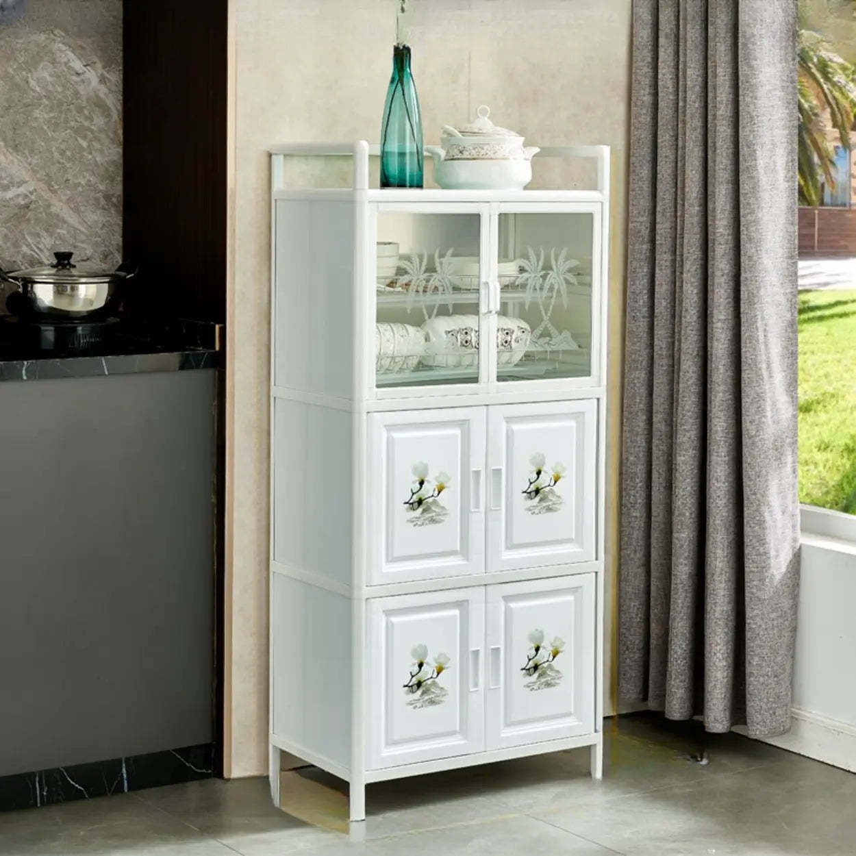 Lighom modern rectangular china steel display cabinets — 25" L x 16" W x 53" H / White
