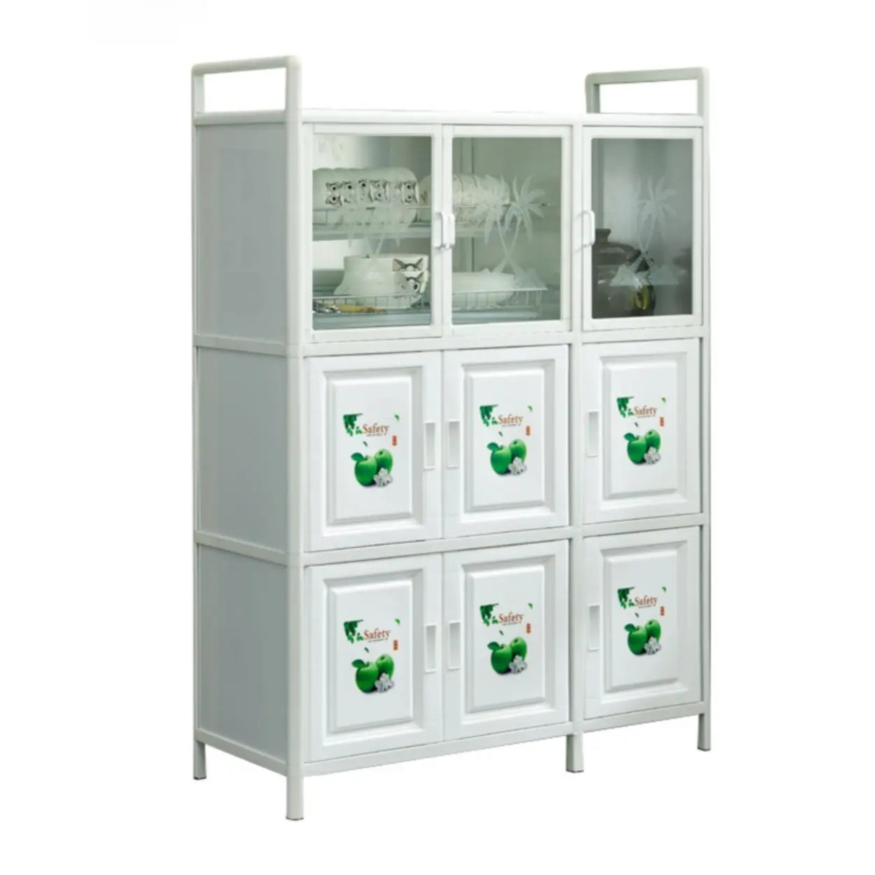 White Steel Rectangular Kitchen China Cabinet
