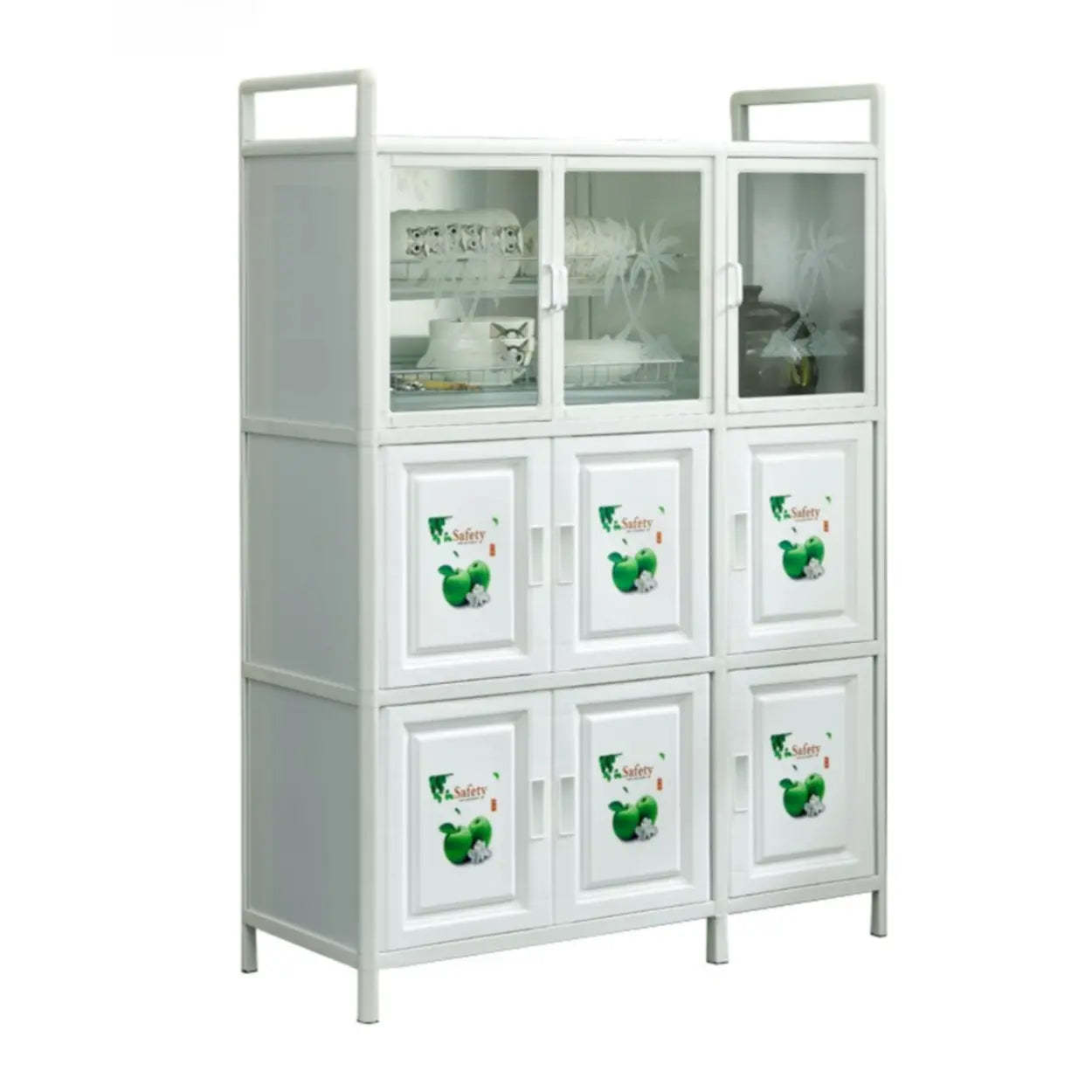 White Steel Rectangular Kitchen China Cabinet
