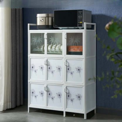 White Steel Rectangular Kitchen China Cabinet