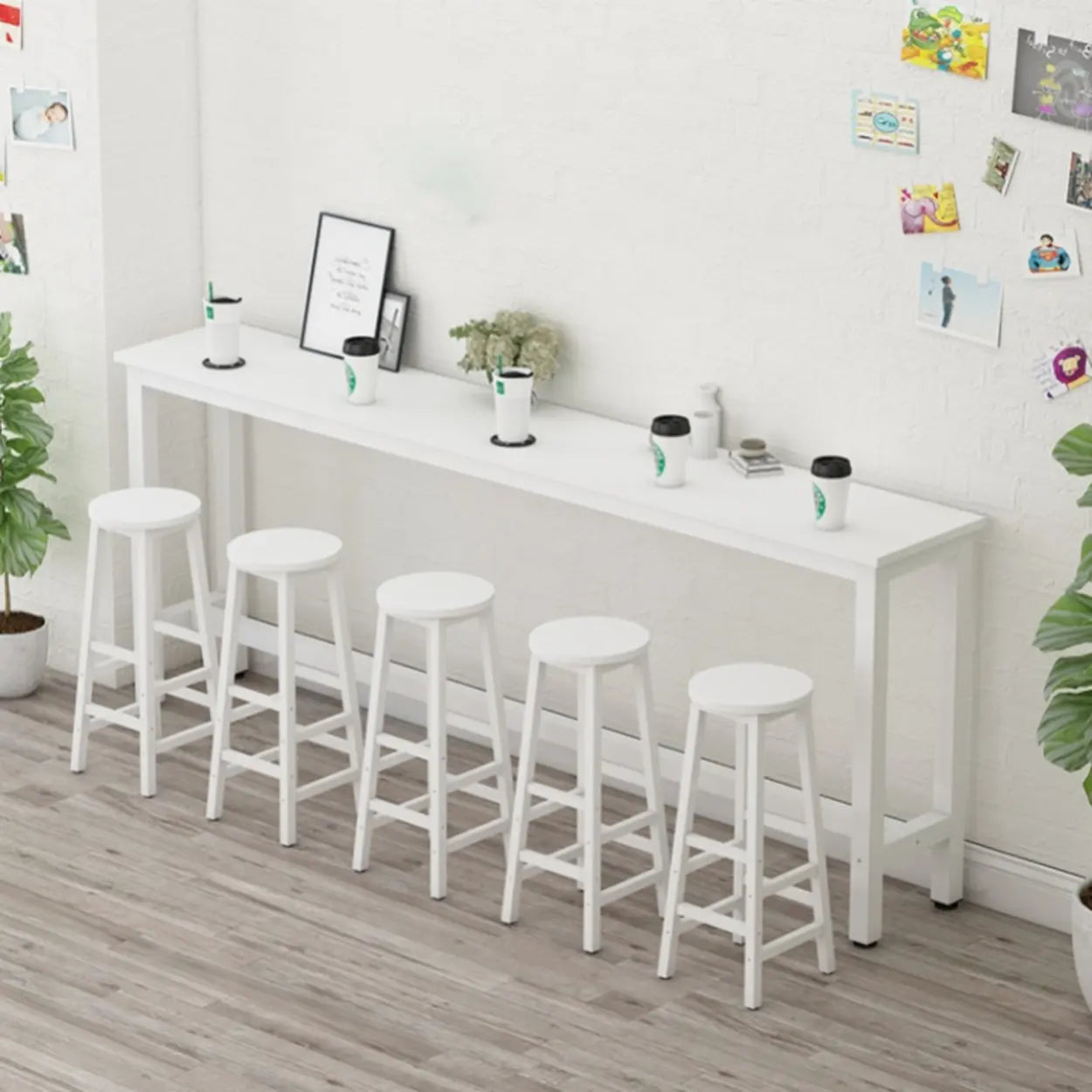 Rectangular Wood Bar Table with Footrest — Black