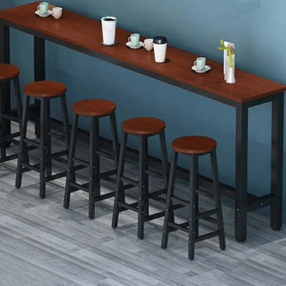 Rectangular Wood Bar Table with Footrest — Black