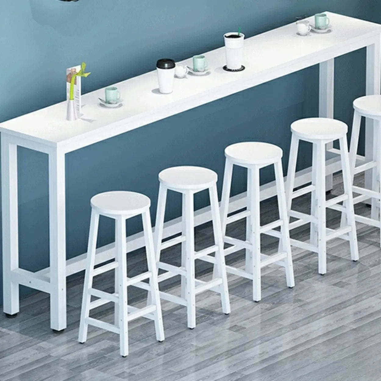 Rectangular Wood Bar Table with Footrest — Black