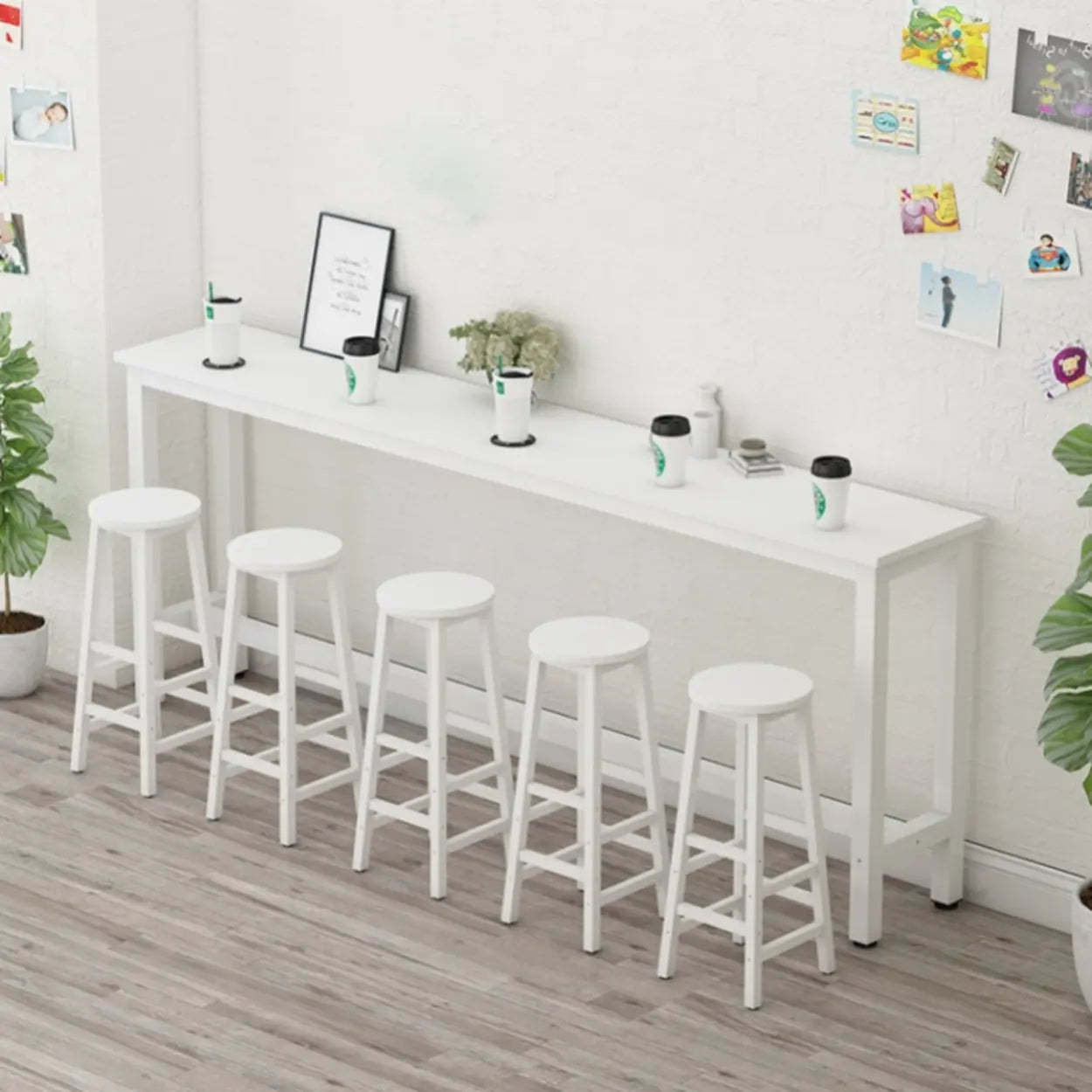 Rectangular Wood Bar Table with Footrest — Black