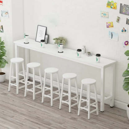 Rectangular Wood Bar Table with Footrest — Black
