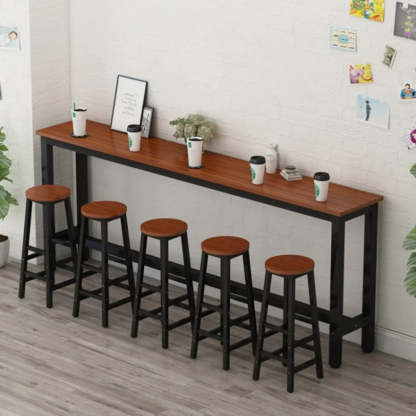 Rectangular Wood Bar Table with Footrest — Black