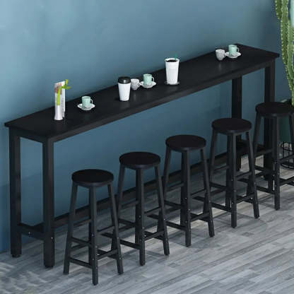 Rectangular Wood Bar Table with Footrest — Black