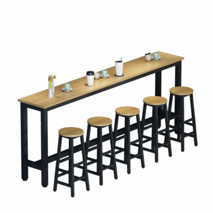 Rectangular Wood Bar Table with Footrest — Black