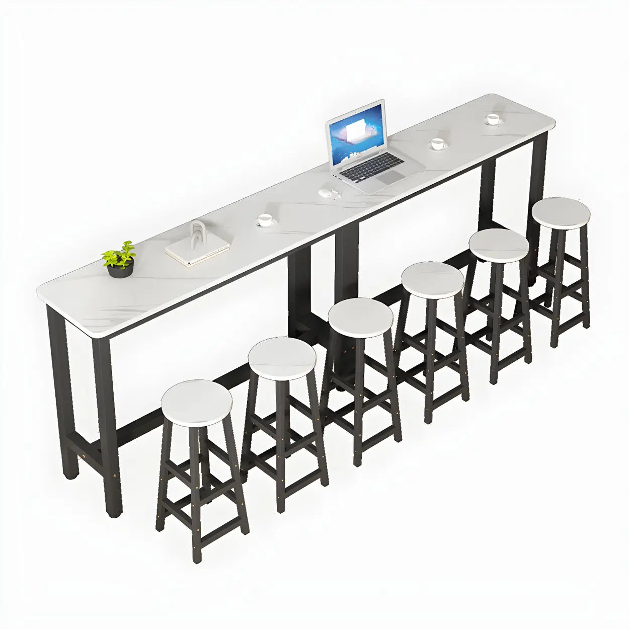 White Wood Steel Long Bar Table with Footrest