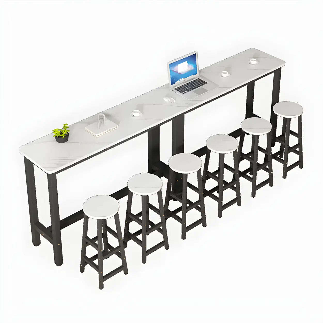 White Wood Steel Long Bar Table with Footrest