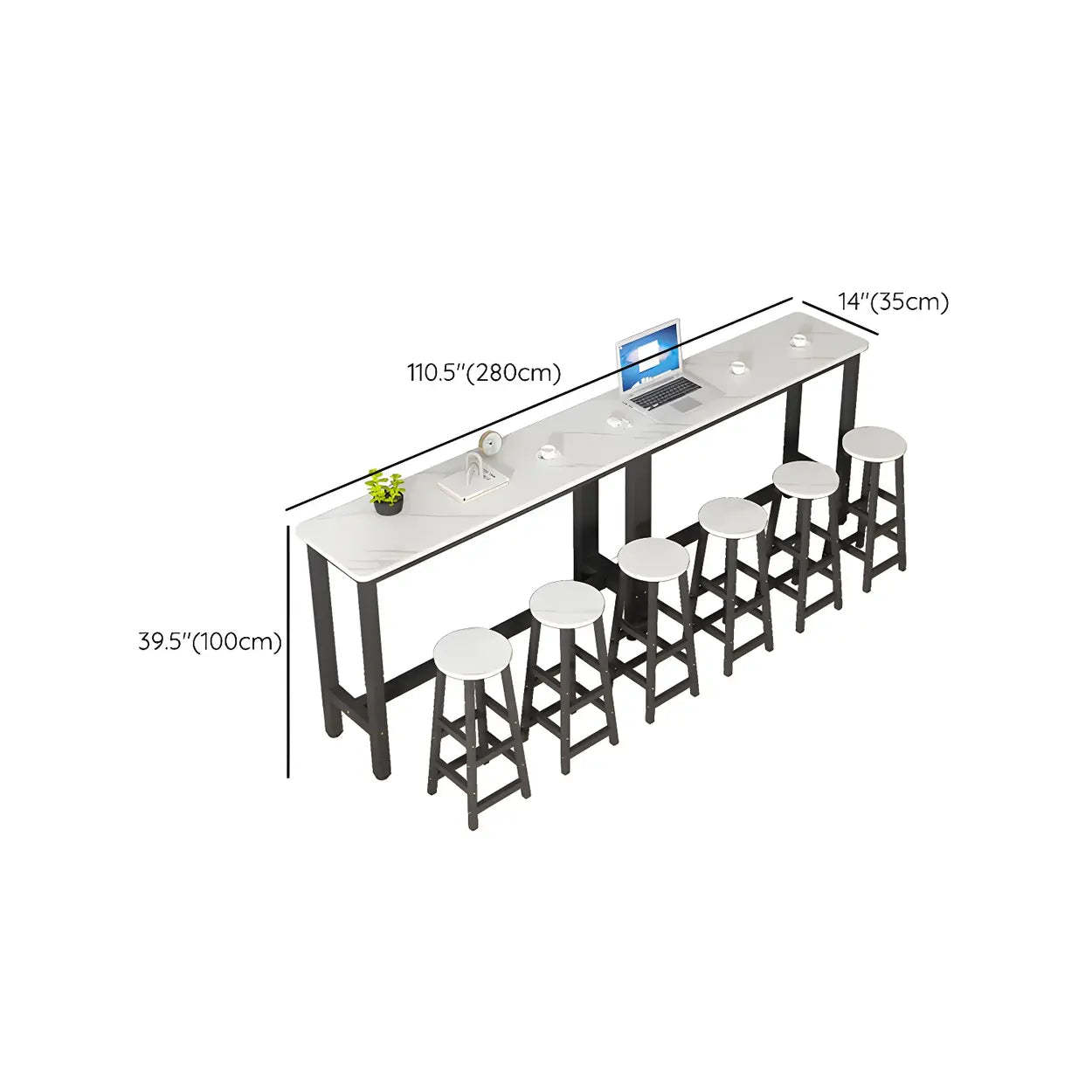 White Wood Steel Long Bar Table with Footrest