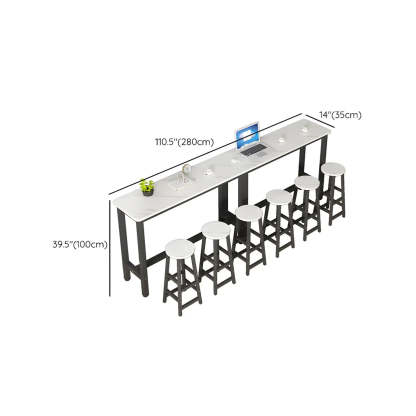 White Wood Steel Long Bar Table with Footrest