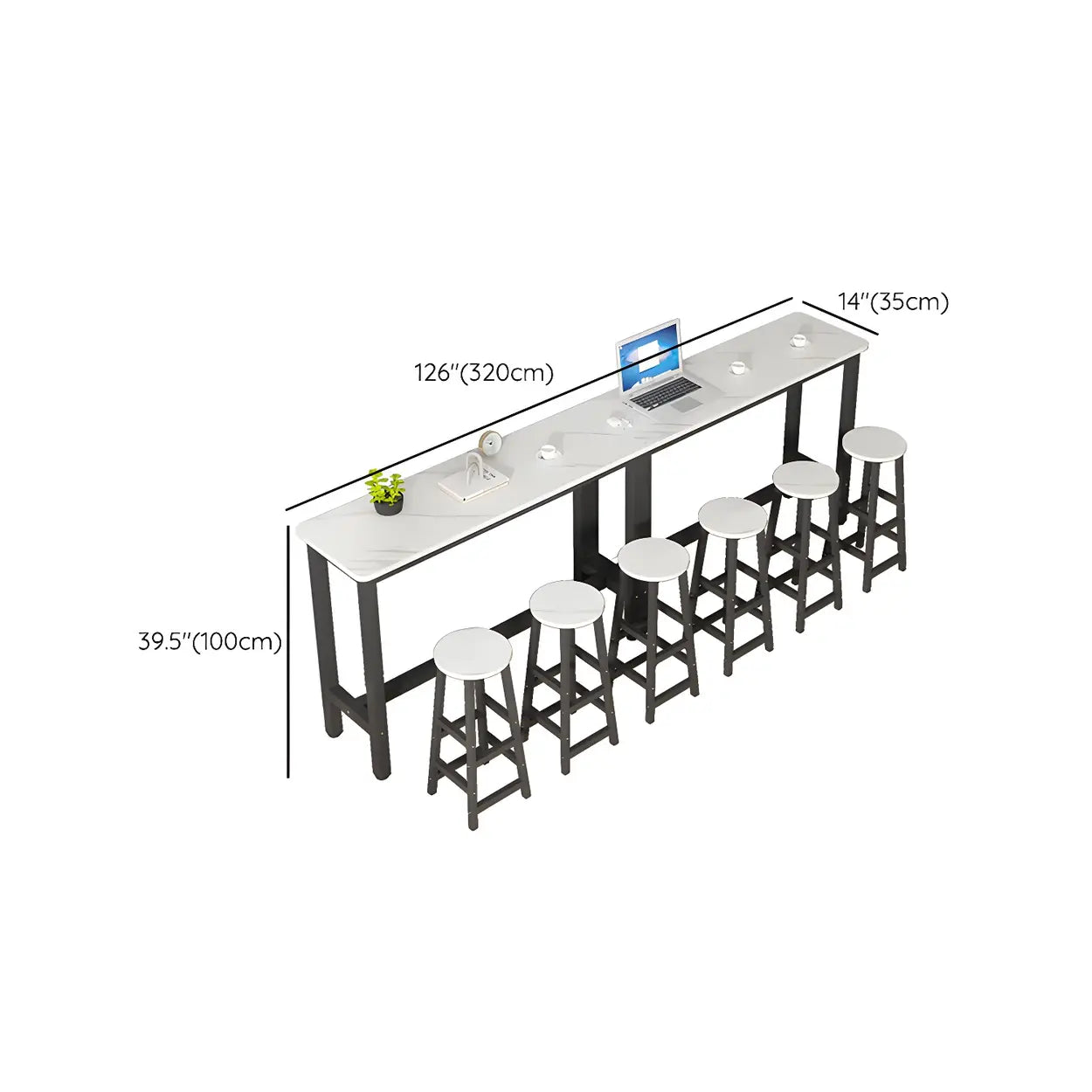 White Wood Steel Long Bar Table with Footrest