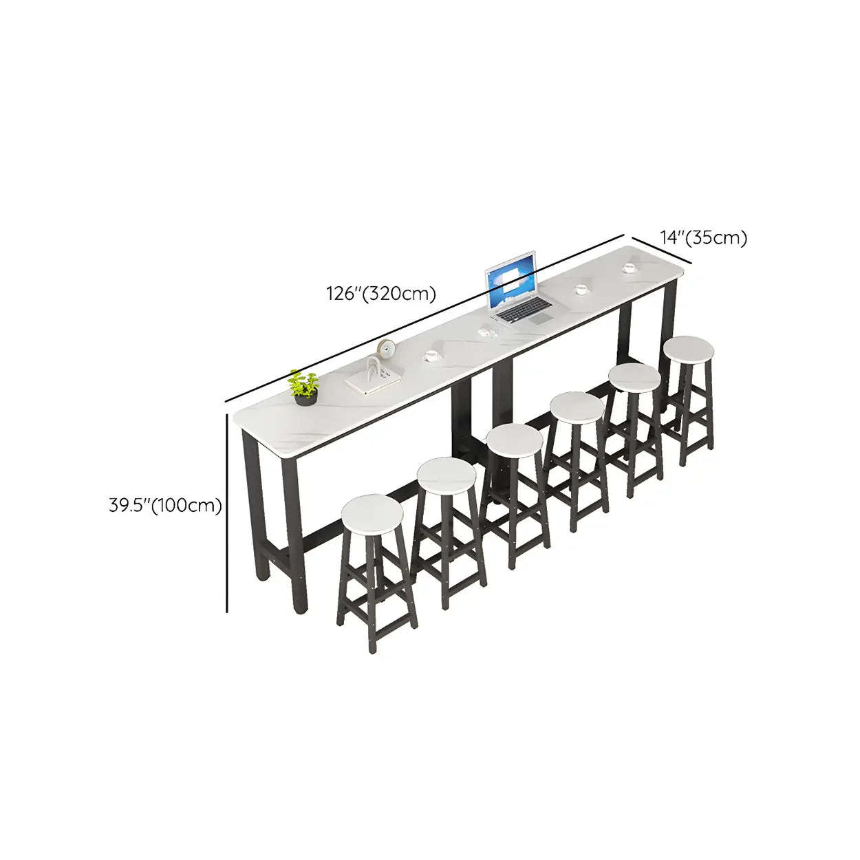 White Wood Steel Long Bar Table with Footrest