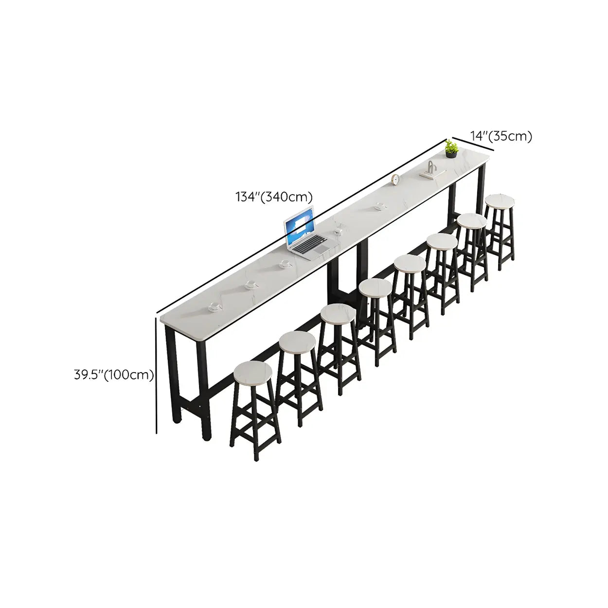 White Wood Steel Long Bar Table with Footrest