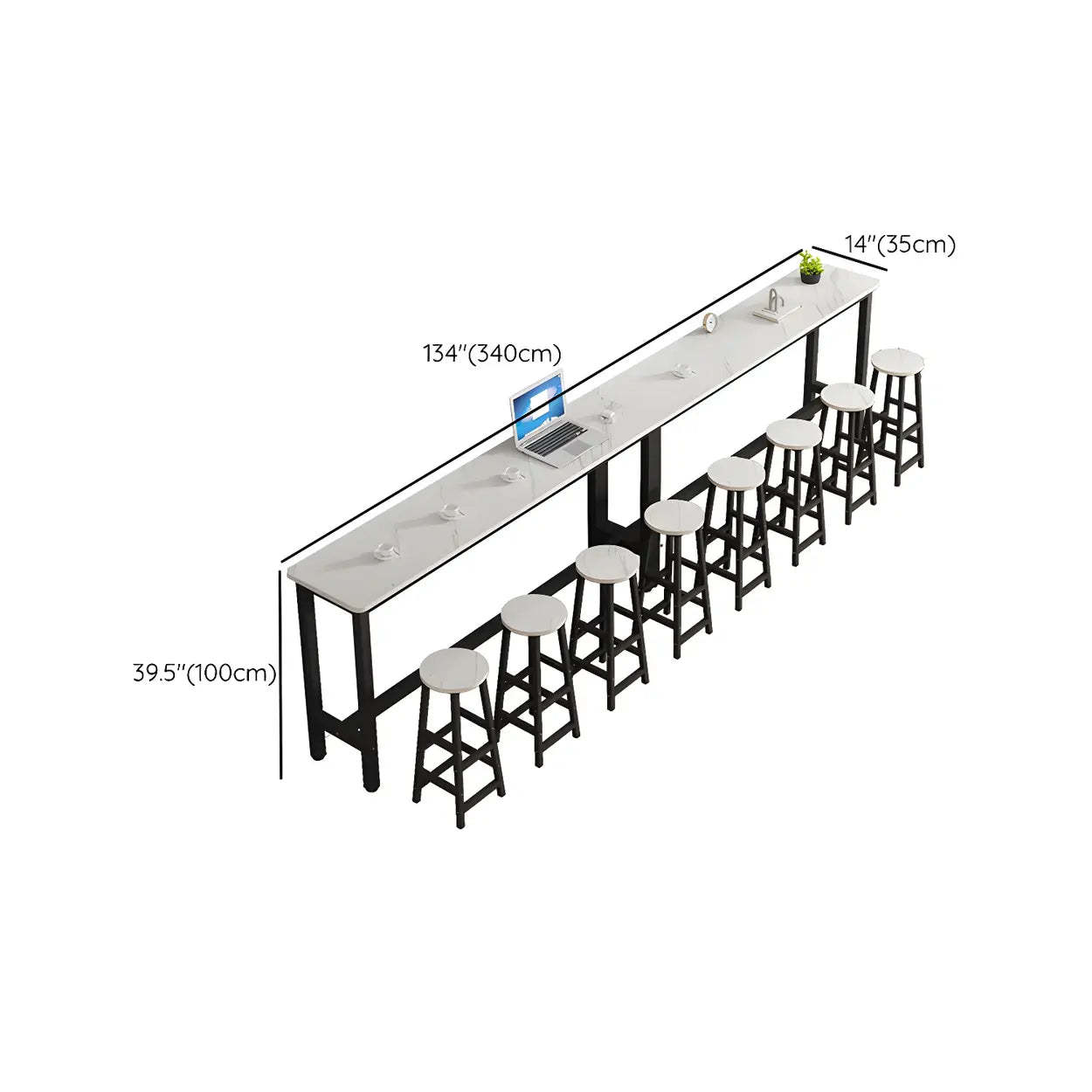 White Wood Steel Long Bar Table with Footrest