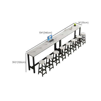 White Wood Steel Long Bar Table with Footrest