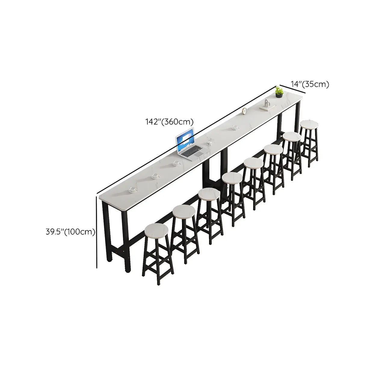 White Wood Steel Long Bar Table with Footrest