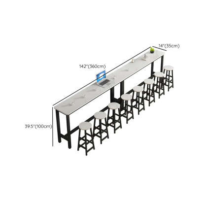 White Wood Steel Long Bar Table with Footrest