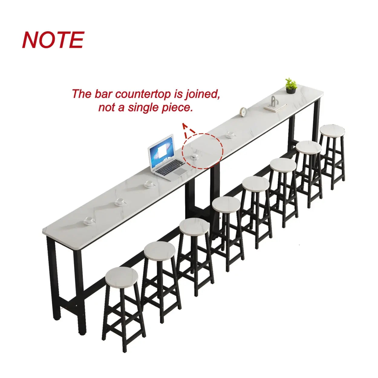 White Wood Steel Long Bar Table with Footrest — Table Only
