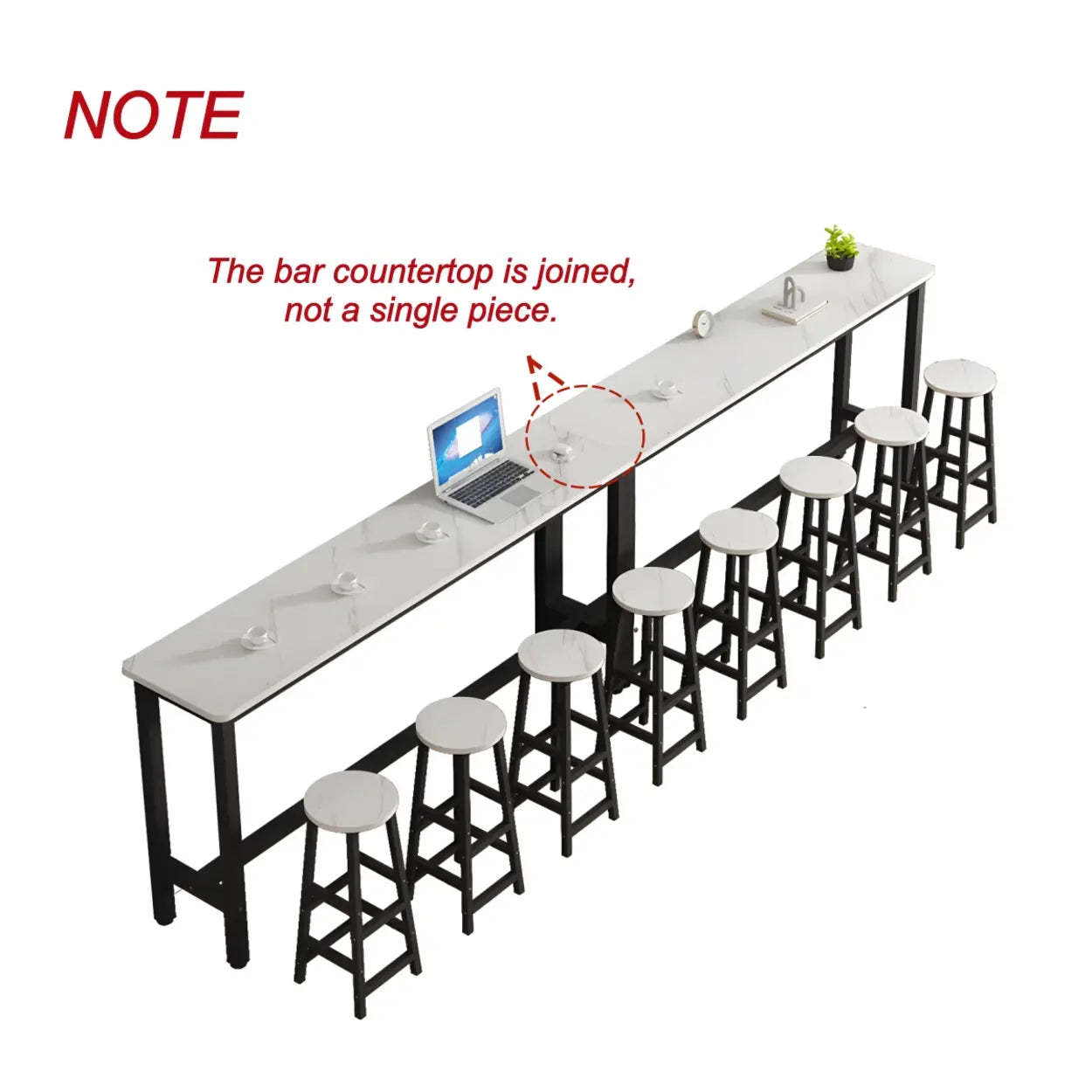 White Wood Steel Long Bar Table with Footrest — Table Only