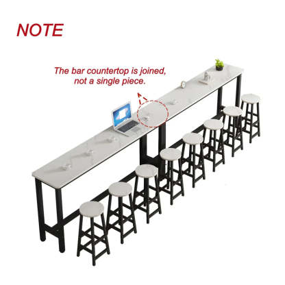 White Wood Steel Long Bar Table with Footrest — Table Only