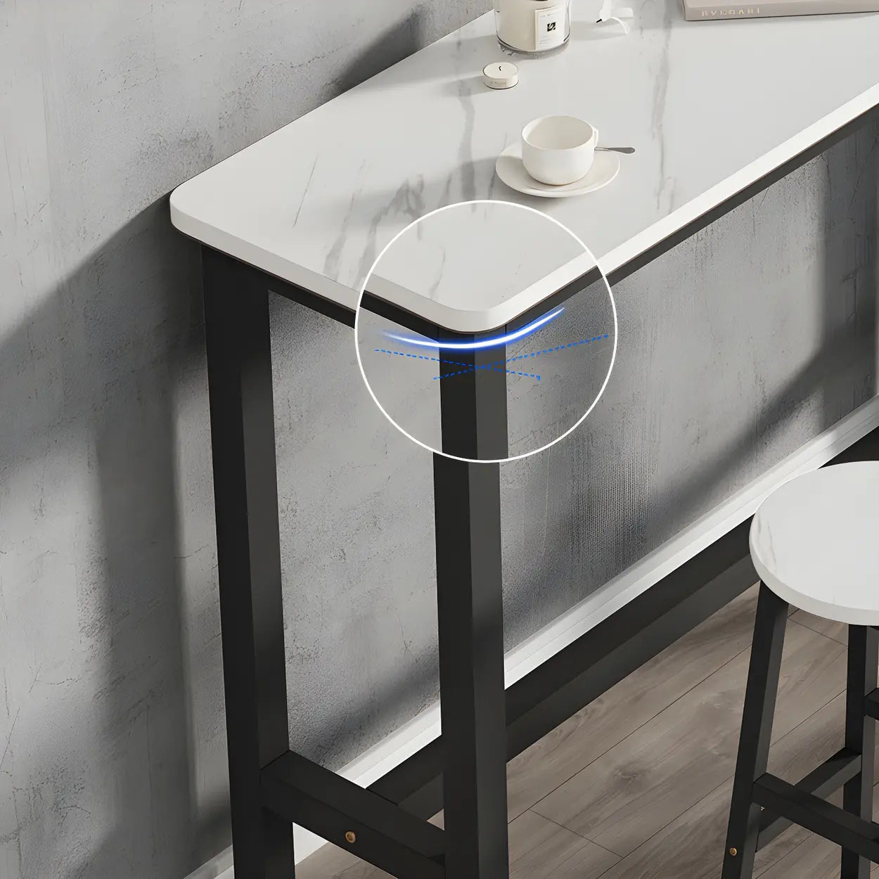 White Wood Steel Long Bar Table with Footrest — Table Only