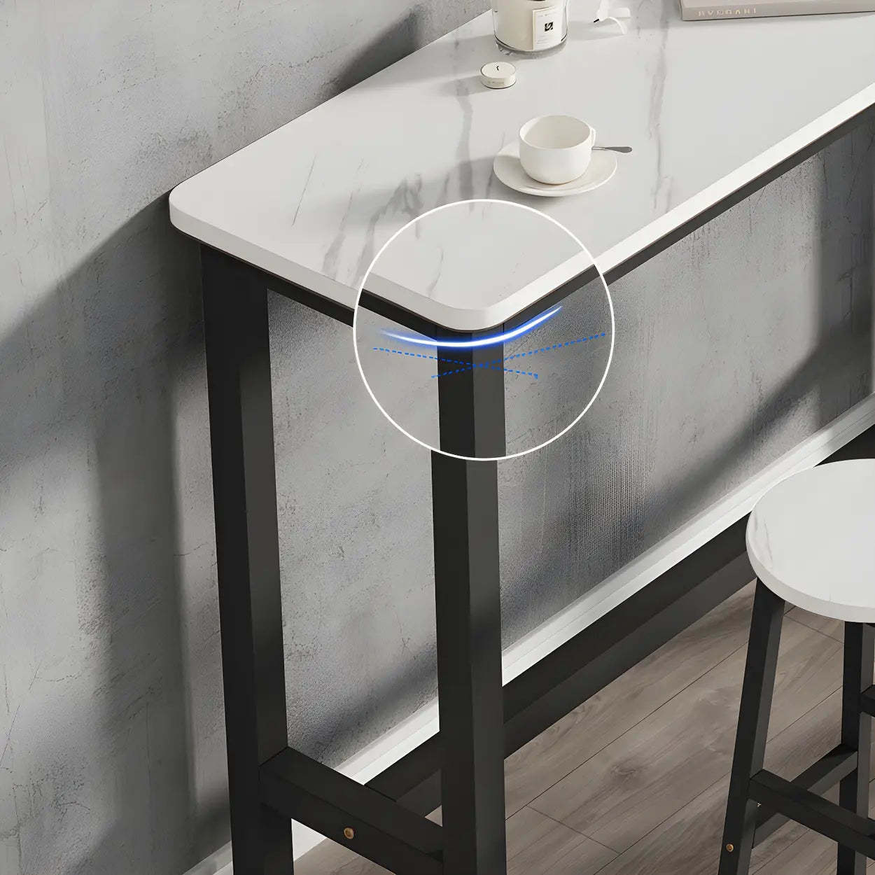 White Wood Steel Long Bar Table with Footrest — Table Only