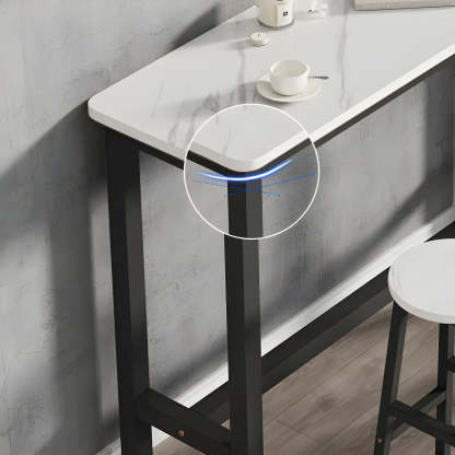 White Wood Steel Long Bar Table with Footrest — Table Only