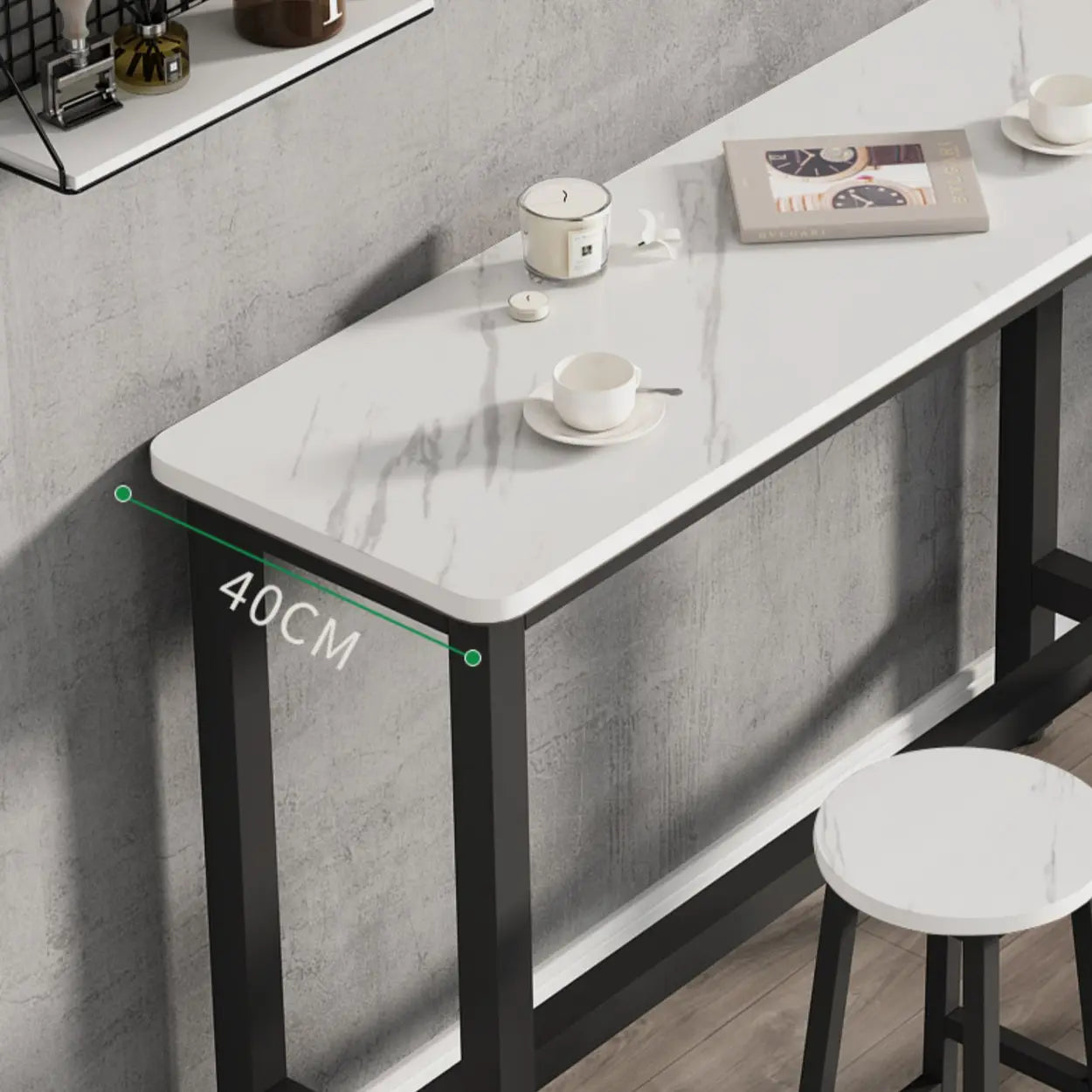 White Wood Steel Long Bar Table with Footrest