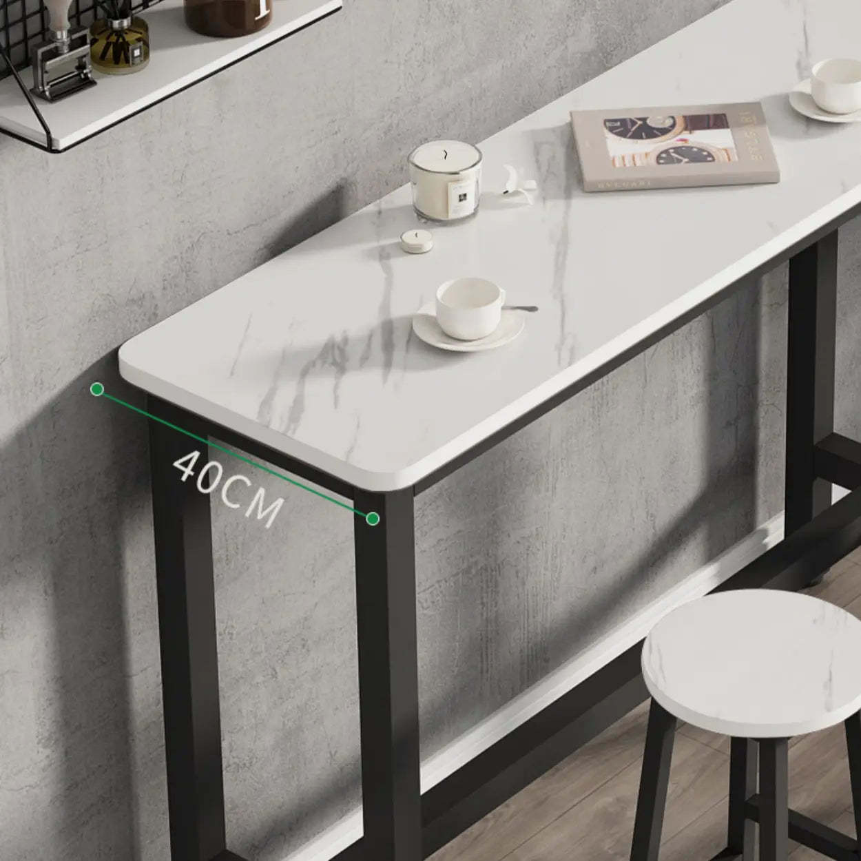 White Wood Steel Long Bar Table with Footrest
