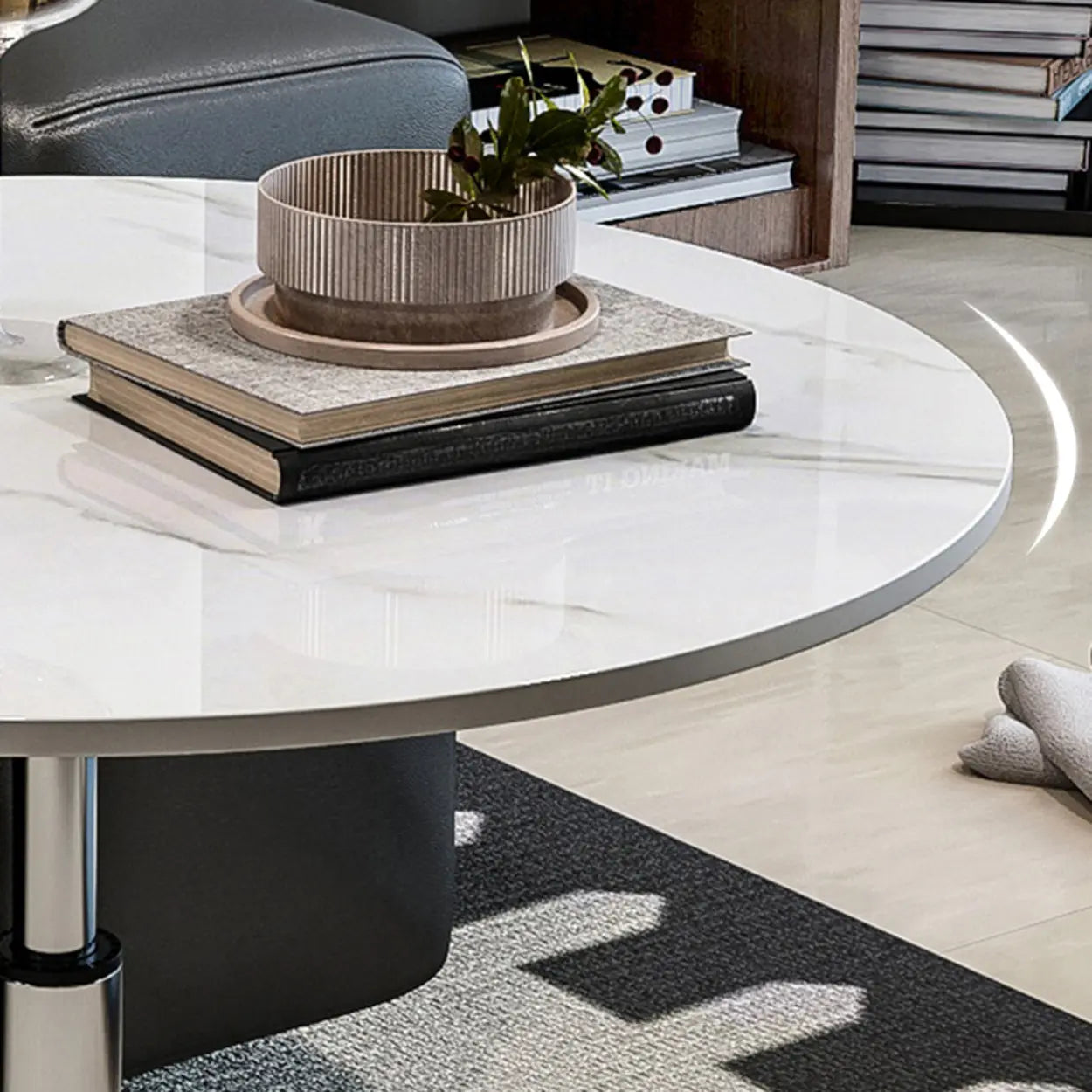 White Round Adjustable Stone Rolling Side Table