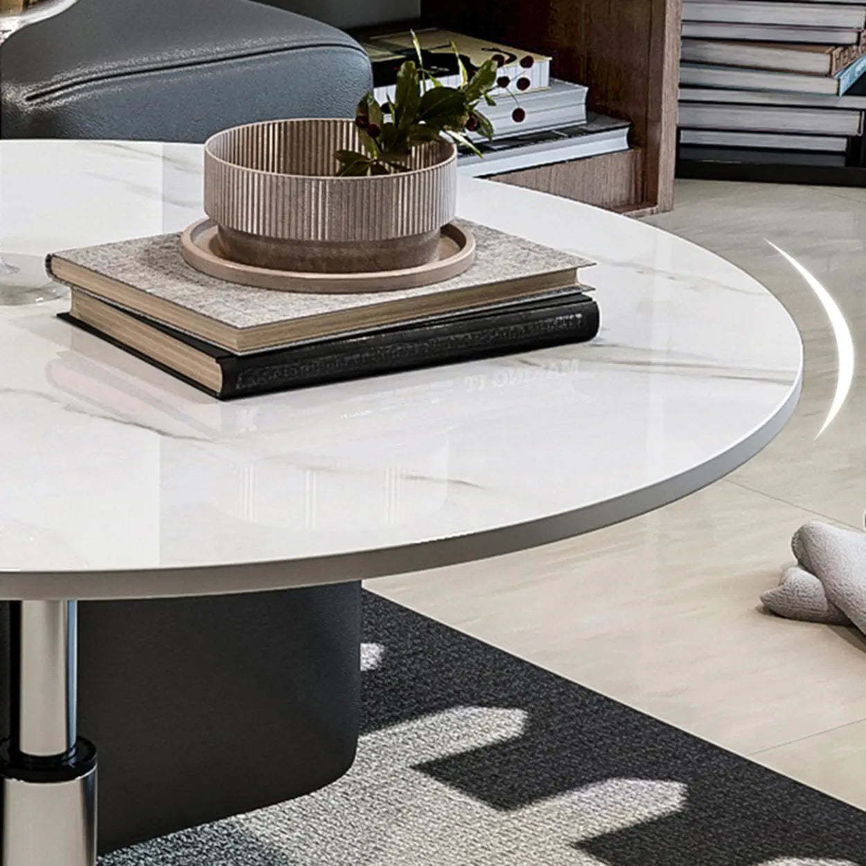 White Round Adjustable Stone Rolling Side Table